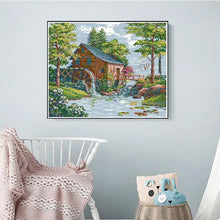 Load image into Gallery viewer, Water Mill Scenery Printed Cross Stitch Kit - AIMDIY