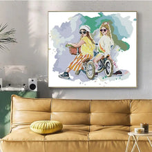 Load image into Gallery viewer, Little Girl on Bicycle DIY Character Pattern Cross Stitch Kits - AIMDIY