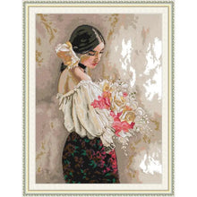 Load image into Gallery viewer, Maiden with Flowers Printed Canvas Needle and Thread Embroidery Kit - AIMDIY