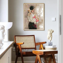 Load image into Gallery viewer, Maiden with Flowers Printed Canvas Needle and Thread Embroidery Kit - AIMDIY