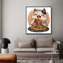 Load image into Gallery viewer, Pizza-loving Kitten DIY Kids Cross Stitch Kit - Handmade Embroidery with Stamped Canvas