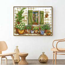 Load image into Gallery viewer, Potted Plant Outside Window Cross Stitch Kit - AIMDIY