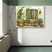 Load image into Gallery viewer, Potted Plant Outside Window Cross Stitch Kit - AIMDIY
