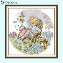 Load image into Gallery viewer, Reading Cartoon Character Pattern - Cross Stitch Kit - AIMDIY