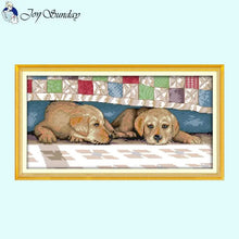 Load image into Gallery viewer, Resting Two Puppies Animal Printed Joy Sunday Cross Stitch Kit - AIMDIY