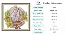 Load image into Gallery viewer, Flower Tour Floral Sailboat Pattern Cross Stitch Kits - AIMDIY