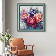Load image into Gallery viewer, Paeonia Suffruticosa Cross Stitch Kit – DIY Handmade Floral Embroidery on Stamped Canvas