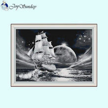 Load image into Gallery viewer, Sailboat Sailing Away Black Pattern Cross Stitch - AIMDIY