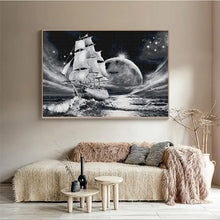 Load image into Gallery viewer, Sailboat Sailing Away Black Pattern Cross Stitch - AIMDIY