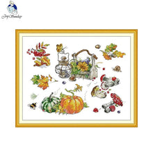 Load image into Gallery viewer, Joy Sunday Autumn Pumpkin Cross Stitch Kit – 11CT/14CT/16CT Printed Aida Fabric for DIY Embroidery & Fall Home Decor