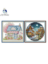 Load image into Gallery viewer, Landscape Joy Sunday Cross Stitch Kit – Scenic Embroidery on Stamped Canvas for DIY Handmade Art