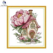 Load image into Gallery viewer, Joy Sunday Peony Daisy Cottage Cross Stitch Kit β Printed Aida 11CT/14CT/16CT HD Pattern Embroidery Set