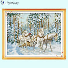 Load image into Gallery viewer, Snow Carriage Winter Animal Patterns Cross Stitch - AIMDIY