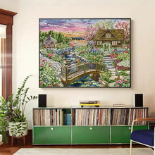 Load image into Gallery viewer, Spring at the Lake House Scenery Cross Stitch Kit - Floral & Nature Pattern DIY Embroidery Set for Adults, Beginners, and Kids