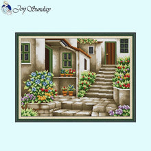 Load image into Gallery viewer, Stone Staircase Flower Scenery Cross Stitch DIY Hand Embroidery Kit - AIMDIY