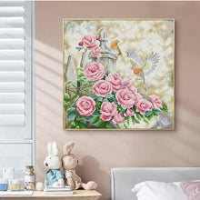 Load image into Gallery viewer, Close-up of flower and bird embroidery with vibrant colors and intricate details