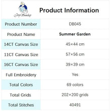 Load image into Gallery viewer, Complete summer garden embroidery kit including threads, needles and printed pattern