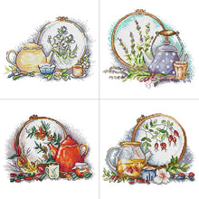 Load image into Gallery viewer, Tea Set and Embroidery Floral Pattern Cross Stitch Kits - AIMDIY