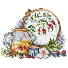 Load image into Gallery viewer, Tea Set and Embroidery Floral Pattern Cross Stitch Kits - AIMDIY