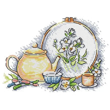 Load image into Gallery viewer, Tea Set and Embroidery Floral Pattern Cross Stitch Kits - AIMDIY