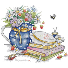 Load image into Gallery viewer, Tea Set and Embroidery Floral Pattern Cross Stitch Kits - AIMDIY