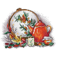 Load image into Gallery viewer, Tea Set and Embroidery Floral Pattern Cross Stitch Kits - AIMDIY