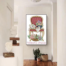 Load image into Gallery viewer, Tea Set And Flowers On Chair Cross Stitch Kit - AIMDIY