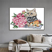 Load image into Gallery viewer, Three Kittens With Flowers Animals Patterns Cross Stitch     Counted - AIMDIY