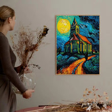 Load image into Gallery viewer, Van Gogh Style Church Art Pattern Joy Sunday Cross Stitch Kits - AIMDIY