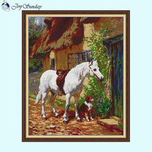 Load image into Gallery viewer, White Horse next to the house Joy Sunday Animal Cross Stitch Kits - AIMDIY