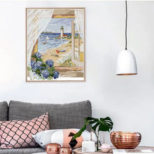 Load image into Gallery viewer, Window Seascape Printed Cross Stitch Embroidery Kit - AIMDIY