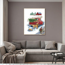 Load image into Gallery viewer, Winter Journey Puppy and Red Car Pattern - AIMDIY