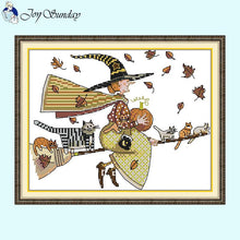 Load image into Gallery viewer, Witch and Cat Cartoon Pattern Cross Stitch Room Decor - AIMDIY