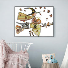 Load image into Gallery viewer, Witch and Cat Cartoon Pattern Cross Stitch Room Decor - AIMDIY