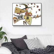Load image into Gallery viewer, Witch and Cat Cartoon Pattern Cross Stitch Room Decor - AIMDIY