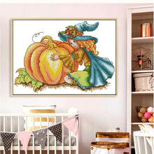 Load image into Gallery viewer, Witch and Pumpkin DIY Cartoon Character Pattern Cross Stitch Kit - AIMDIY