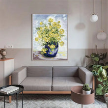 Load image into Gallery viewer, Yellow Flowers with Vase DIY Floral Stitch Kit Stamped Fabric - AIMDIY