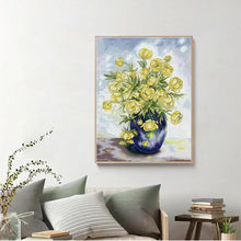 Load image into Gallery viewer, Yellow Flowers with Vase DIY Floral Stitch Kit Stamped Fabric - AIMDIY