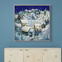 Load image into Gallery viewer, Snowy Night Cross Stitch Kit - Winter Cabin Embroidery Set