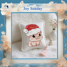 Load image into Gallery viewer, Little Pig with A Christmas Hat Cross Stitch Pin Cushion Kit – DIY Embroidery with PP Cotton Filling for Beginners | Cute Animal Craft Kit - AIMDIY