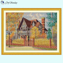 Load image into Gallery viewer, DIY Autumn Courtyard Scenic Cross Stitch Kit with Fall Patterns for Beginners