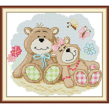 Load image into Gallery viewer, Two Cute Little Bears Cross Stitch Kit – DIY Animal Embroidery for Beginners | Adorable Home Decor Craft - AIMDIY