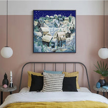 Load image into Gallery viewer, Snowy Night Cross Stitch Kit - Winter Cabin Embroidery Set