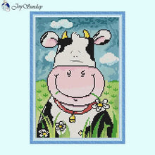 Load image into Gallery viewer, Big Mouth Cow Cross Stitch Kit – Fun Farm Animal DIY Embroidery