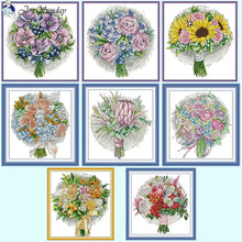 Load image into Gallery viewer, Bouquet Floral Cross Stitch Kit - DIY Embroidery Kit for Beginners