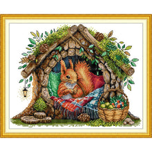 Load image into Gallery viewer, The Squirrel's Home Embroidery Kit - Woodland Animal DIY Cross Stitch Set