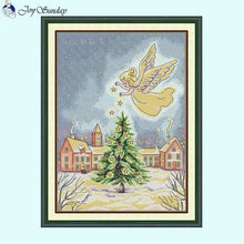 Load image into Gallery viewer, Christmas Angel Cross Stitch Kit with Cartoon Pattern on Stamped Canvas for Handmade Embroidery