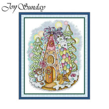 Load image into Gallery viewer, Finished Christmas Gingerbread House Cross Stitch by Joy Sunday