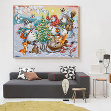 Load image into Gallery viewer, Wall display of finished Christmas snowman cross stitch