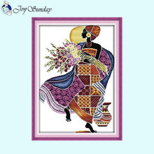 Load image into Gallery viewer, Joy Sunday African style DIY cross stitch kit contents